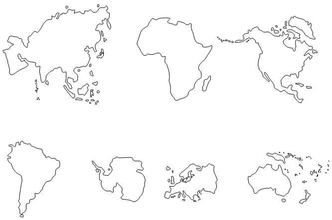 七大洲轮廓空白地图