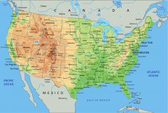 美国地形图英文版